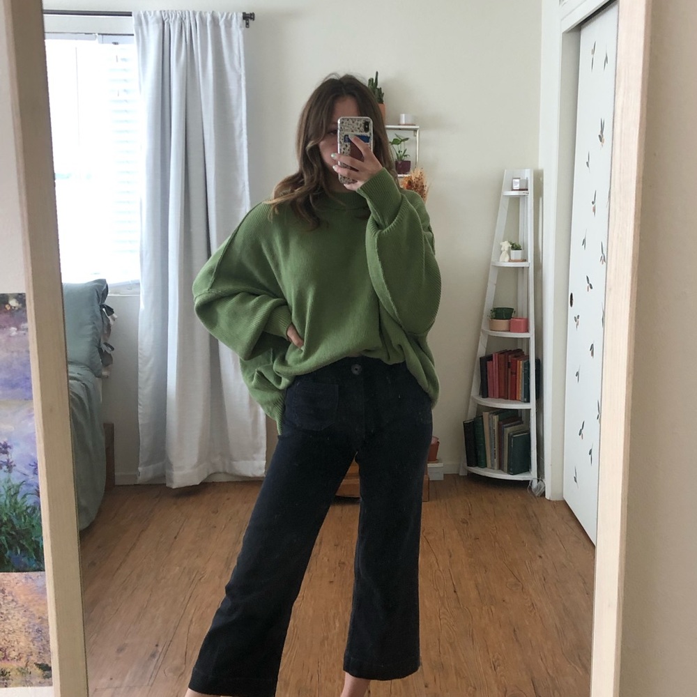 Free people green knit oversized sweater